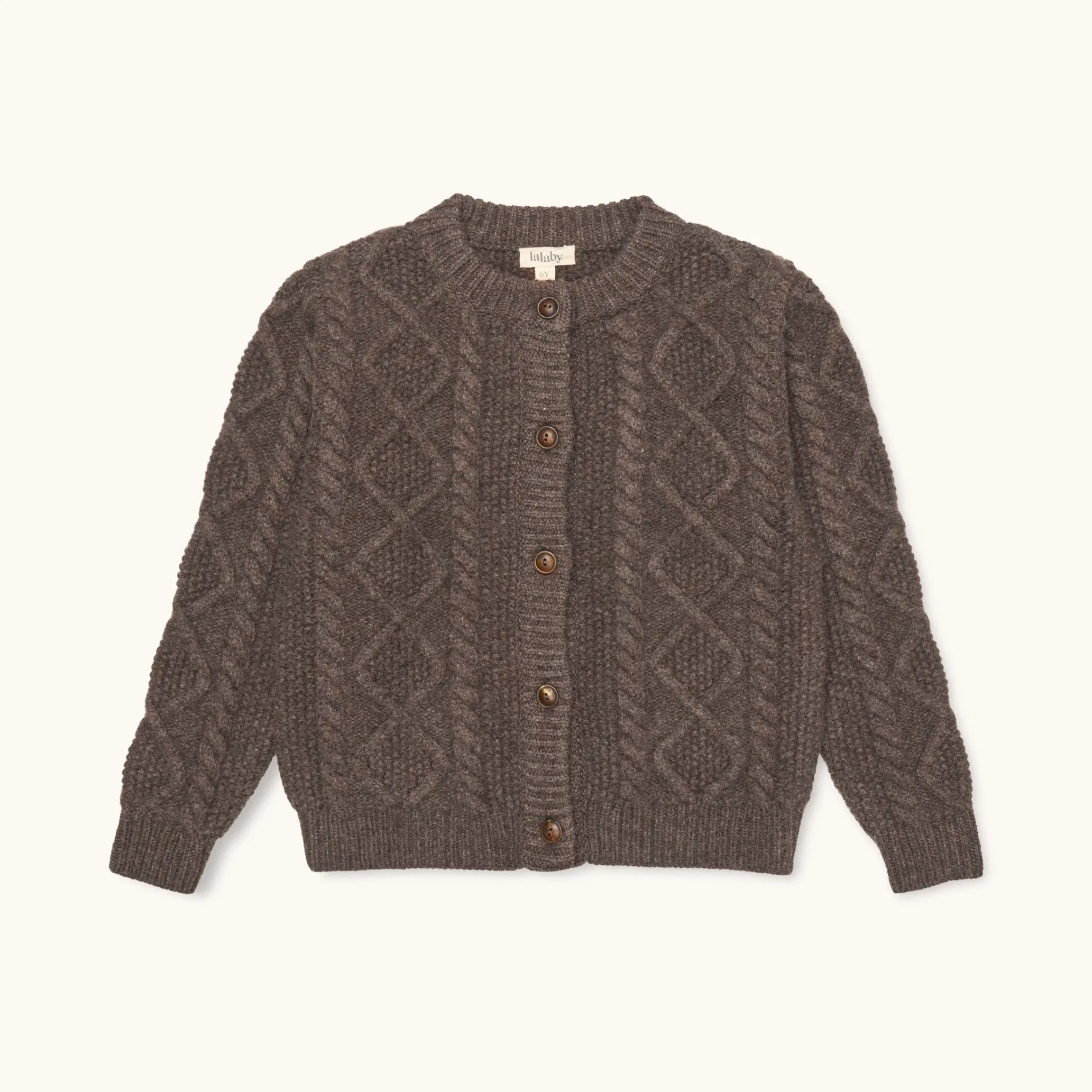 Lalaby Coby cardigan for kids in chocolate brown merino wool