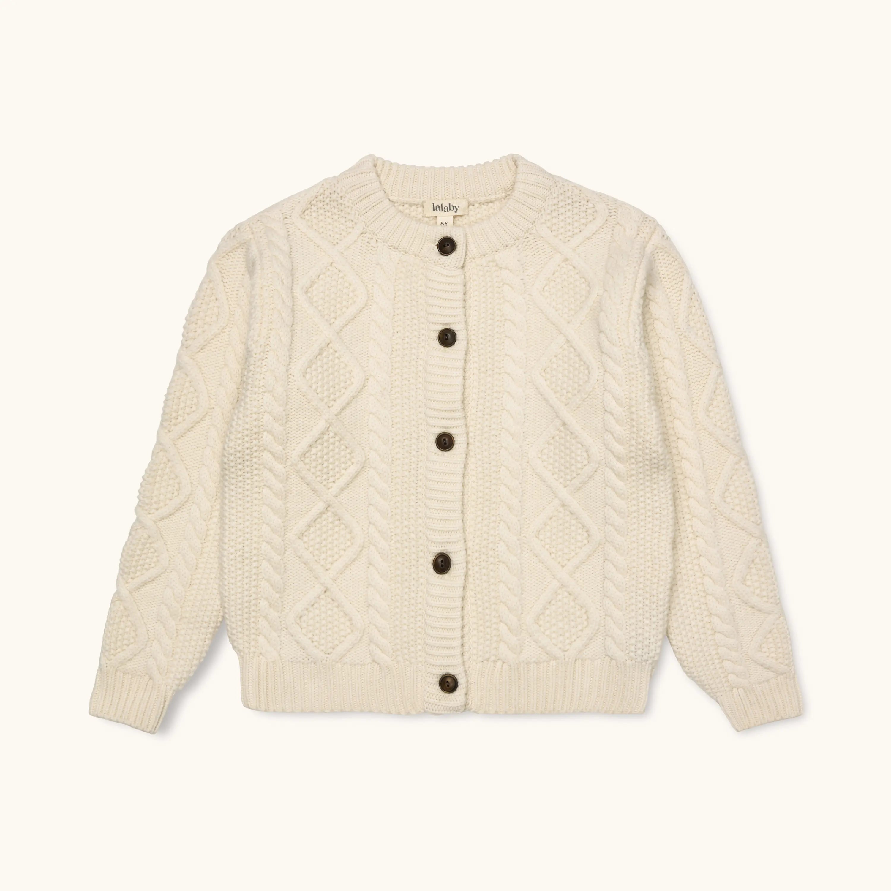 Lalaby Coby cardigan for kids in natural white merino wool
