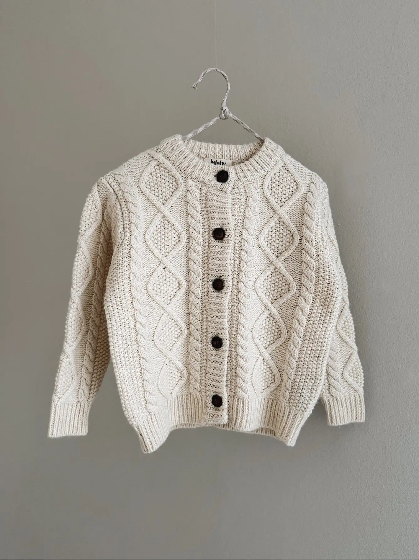 Lalaby Coby cardigan for kids in natural white merino wool