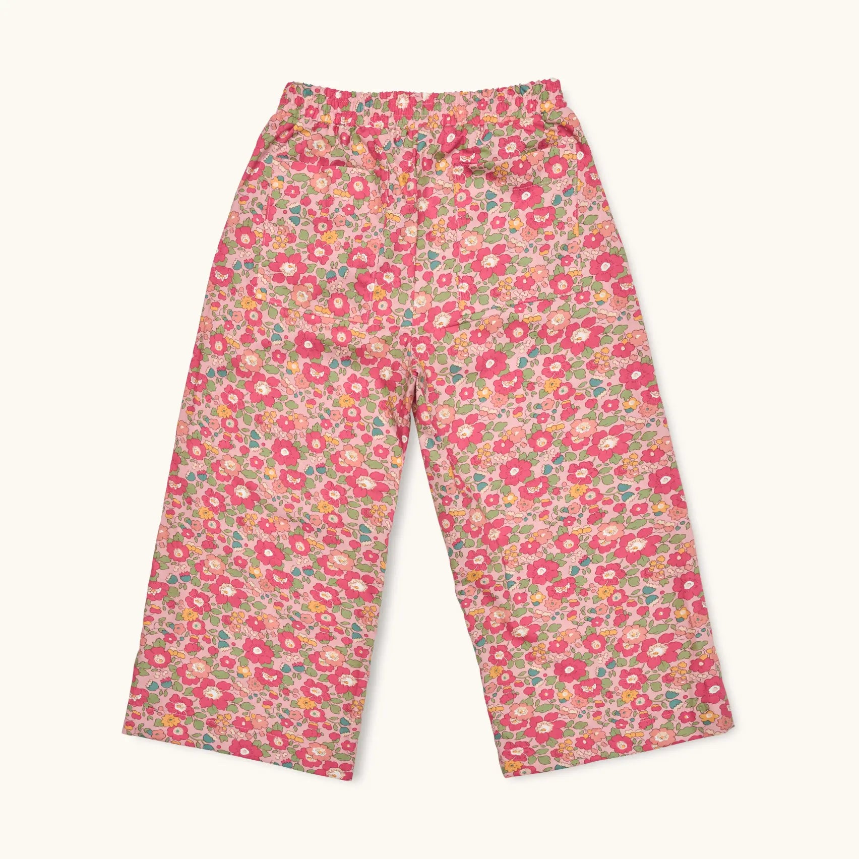 Lalaby Frankie pants for kids in berry betsy pink liberty organic cotton