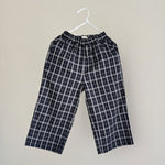 Lalaby Frankie pants for kids in blue check, made from organic cotton