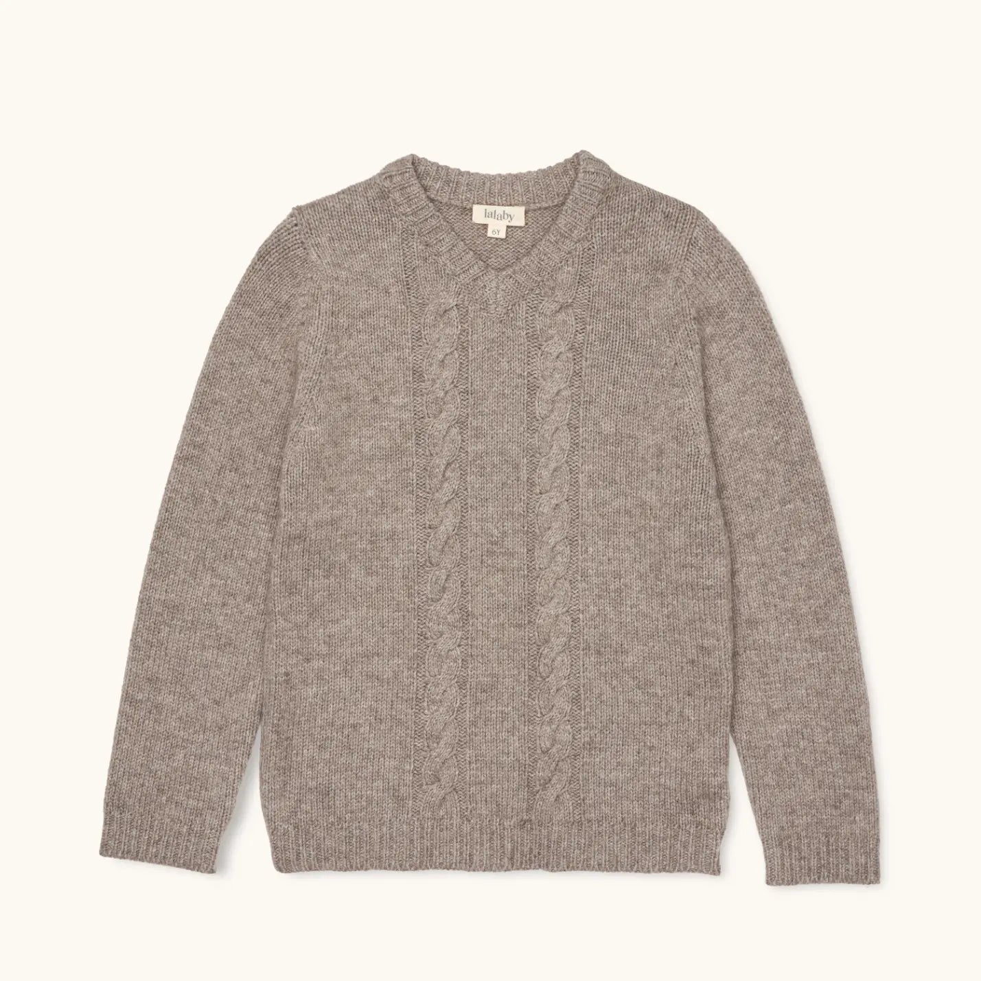 Lalaby Hugo v-neck for kids in a millet brown baby wool, yak and cashnere blend