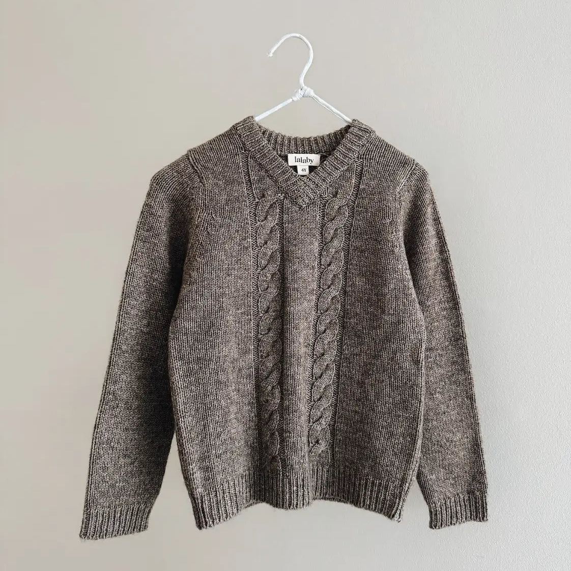 Lalaby Hugo v-neck for kids in a millet brown baby wool, yak and cashnere blend