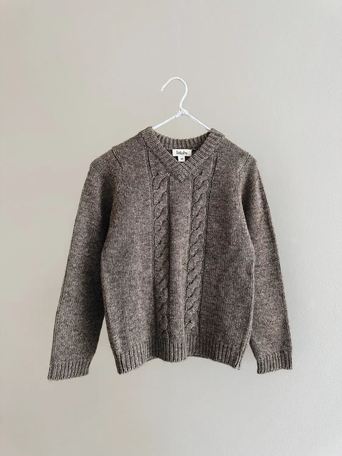 Lalaby Hugo v-neck for kids in a millet brown baby wool, yak and cashnere blend