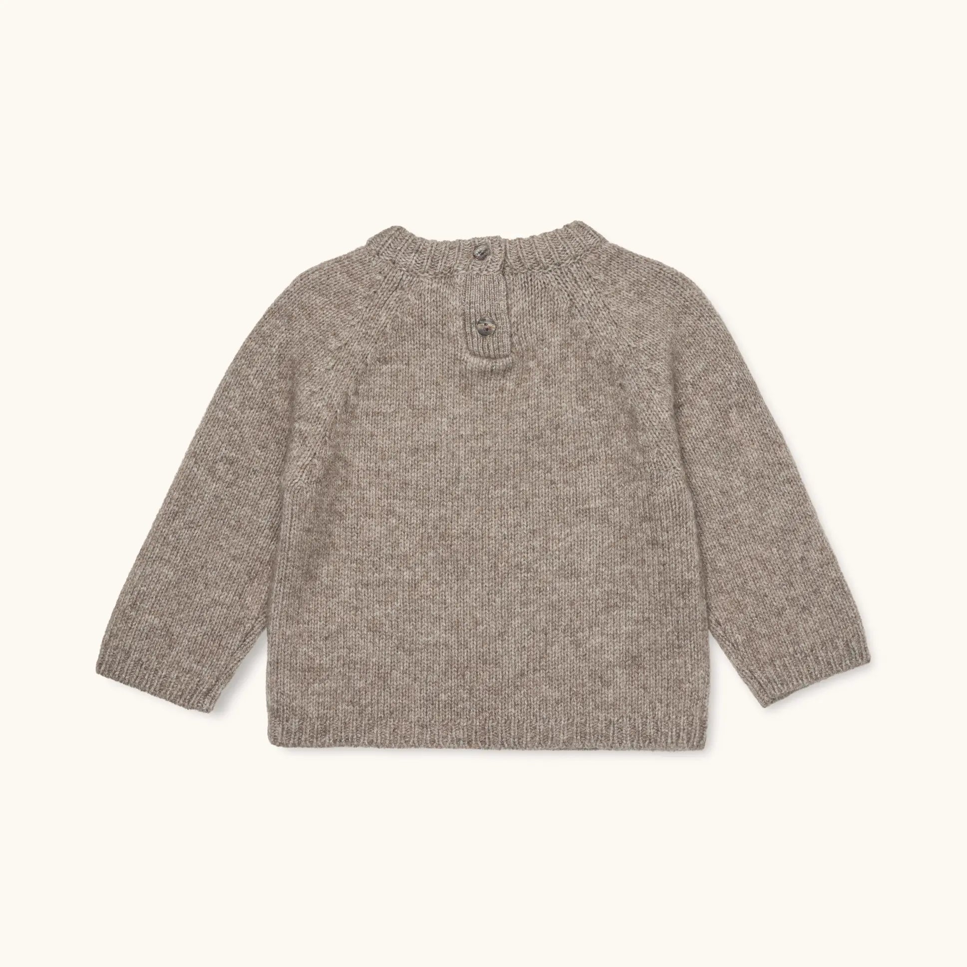 Lalaby ILY sweater for babies in a millet brown baby wool, yak and cashmere blend