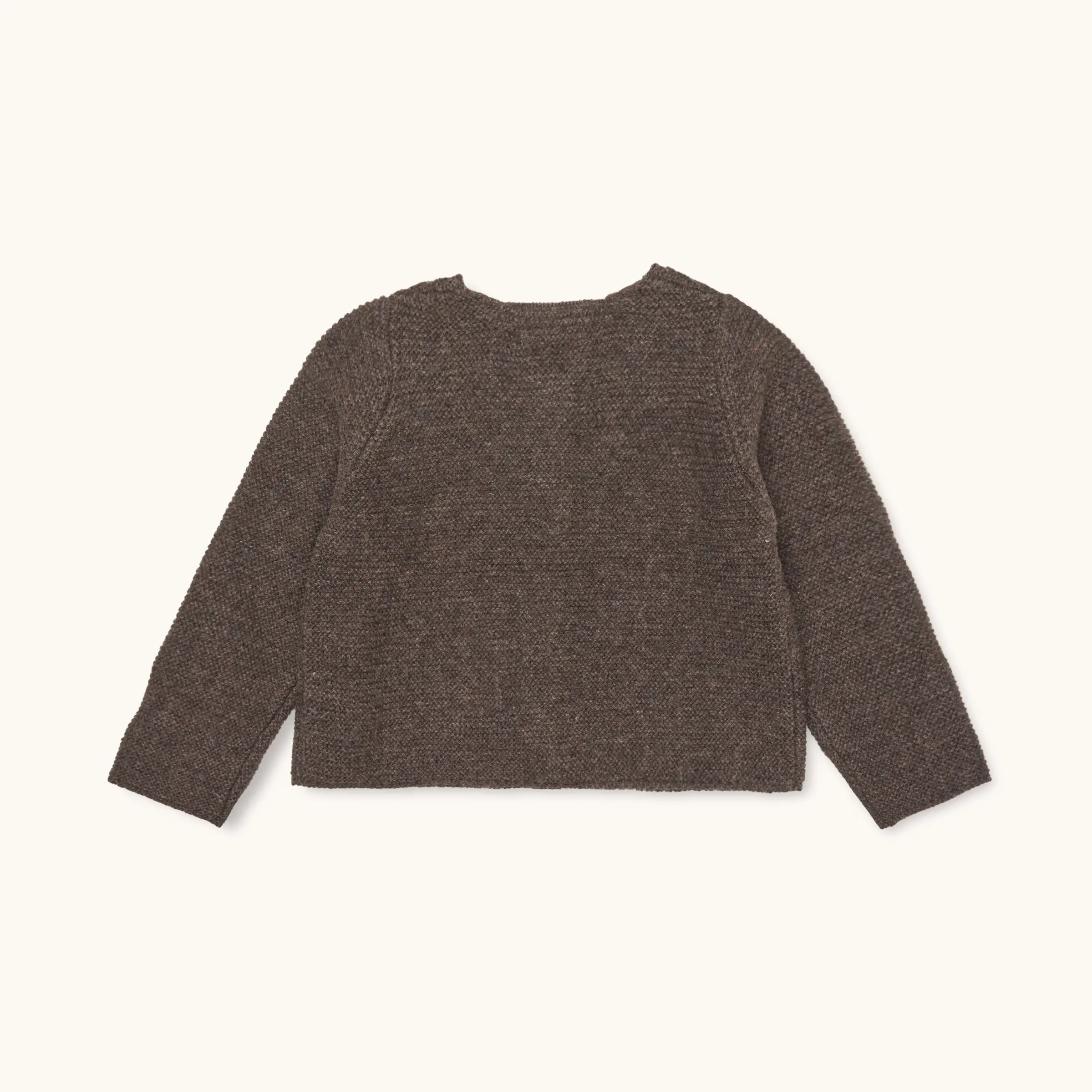 Lalaby Kuro cardigan for babies in chocolate brown merino wool