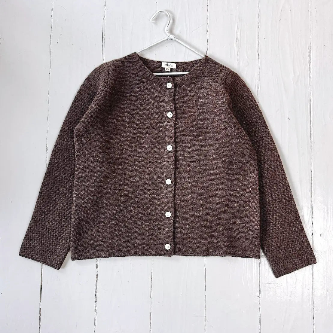 Lalaby Kuro cardigan for kids in chocolate brown merino wool