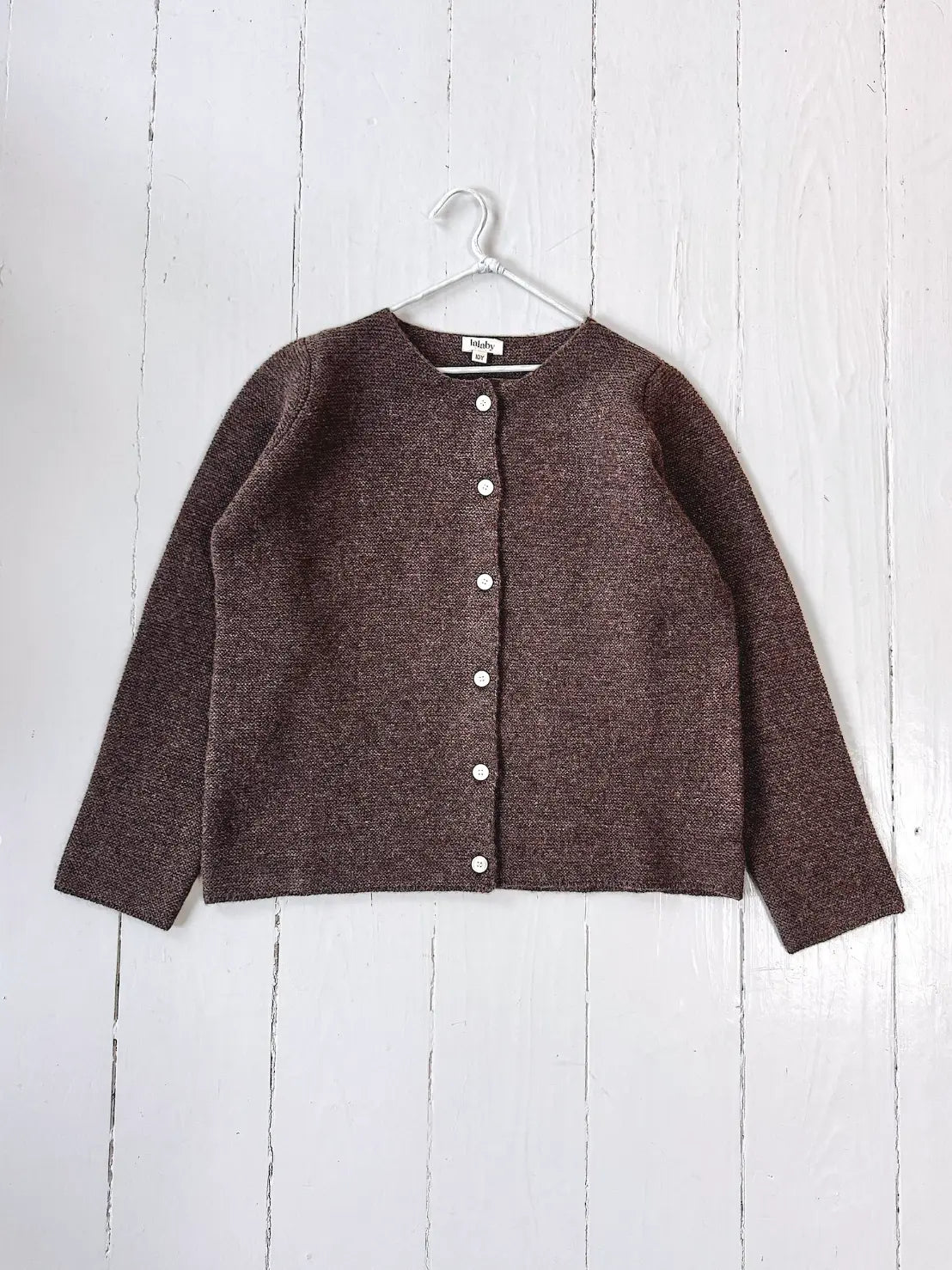 Lalaby Kuro cardigan for kids in chocolate brown merino wool