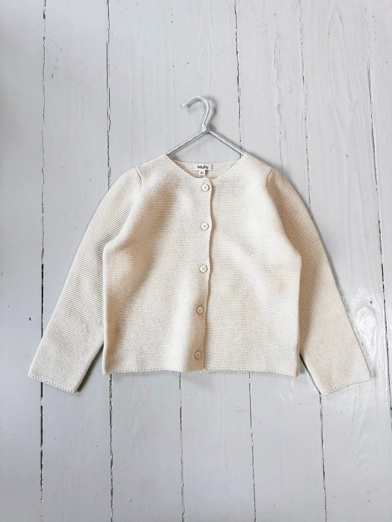 Lalaby Kuro cardigan for kids in natural white merino wool