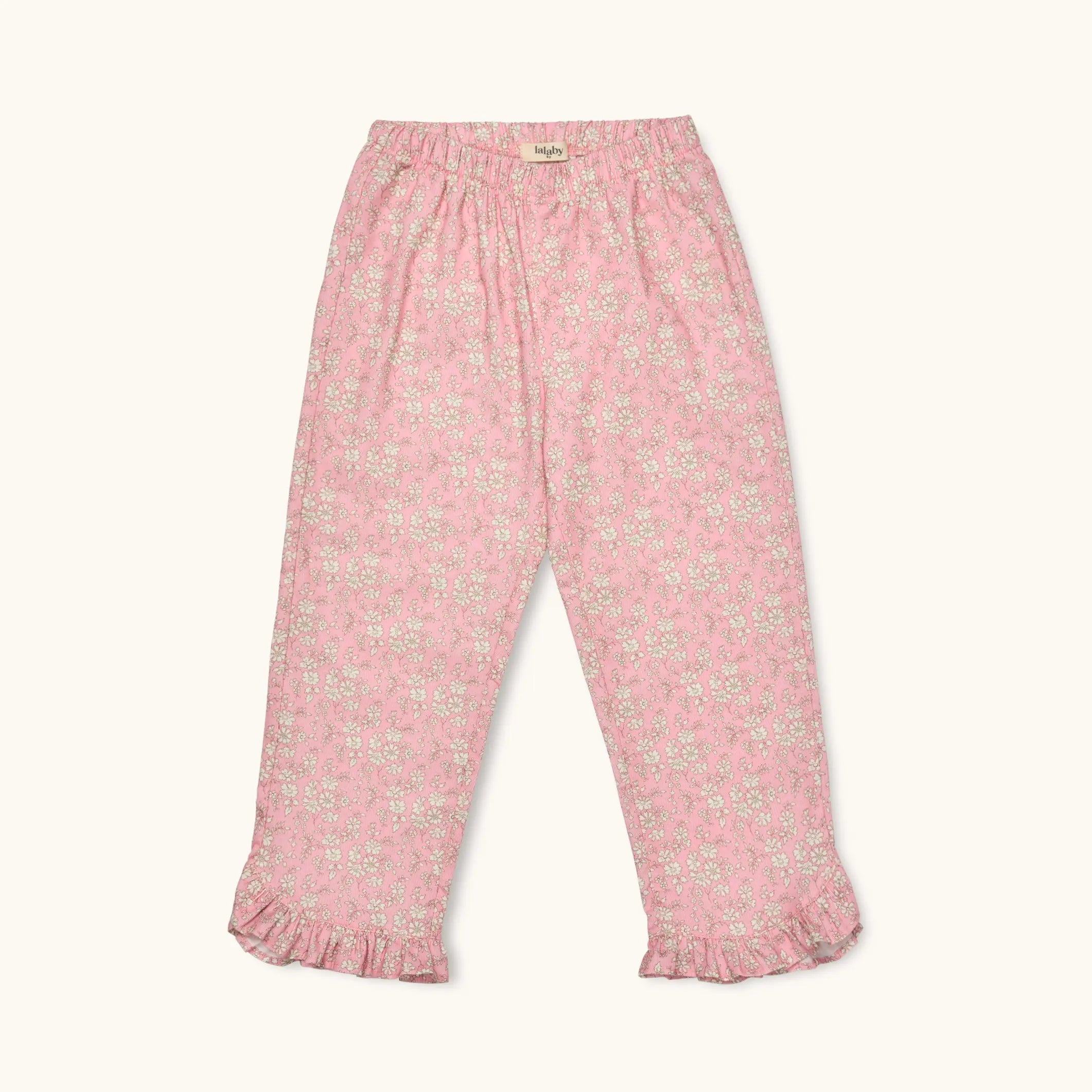 Lalaby Lotte pants for kids in pink flower liberty cotton corduroy 