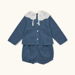 Lalaby Lucy set for babies in whale blue cotton baby cord