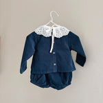 Lalaby Lucy set for babies in whale blue cotton baby cord