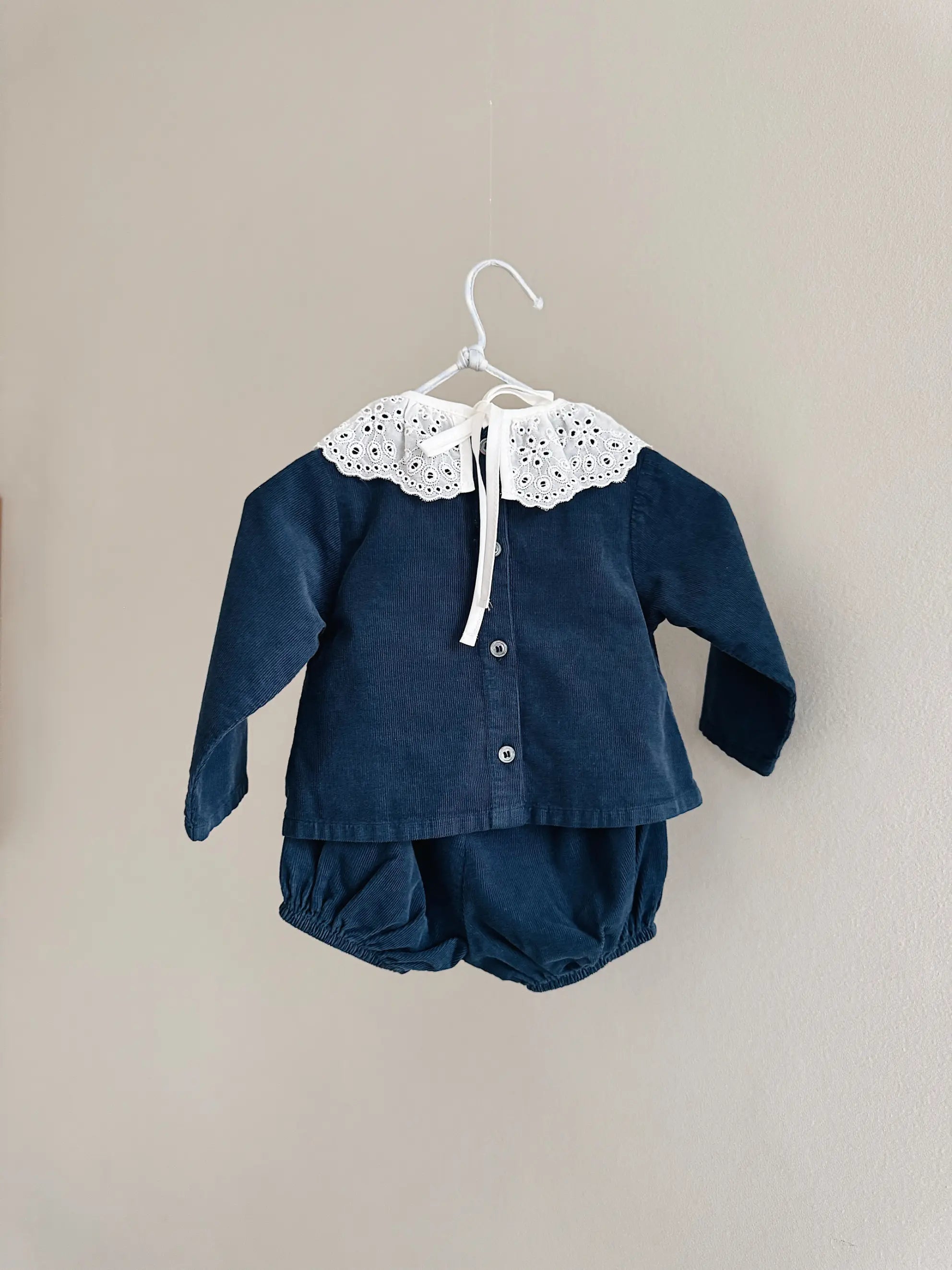 Lalaby Lucy set for babies in whale blue cotton baby cord