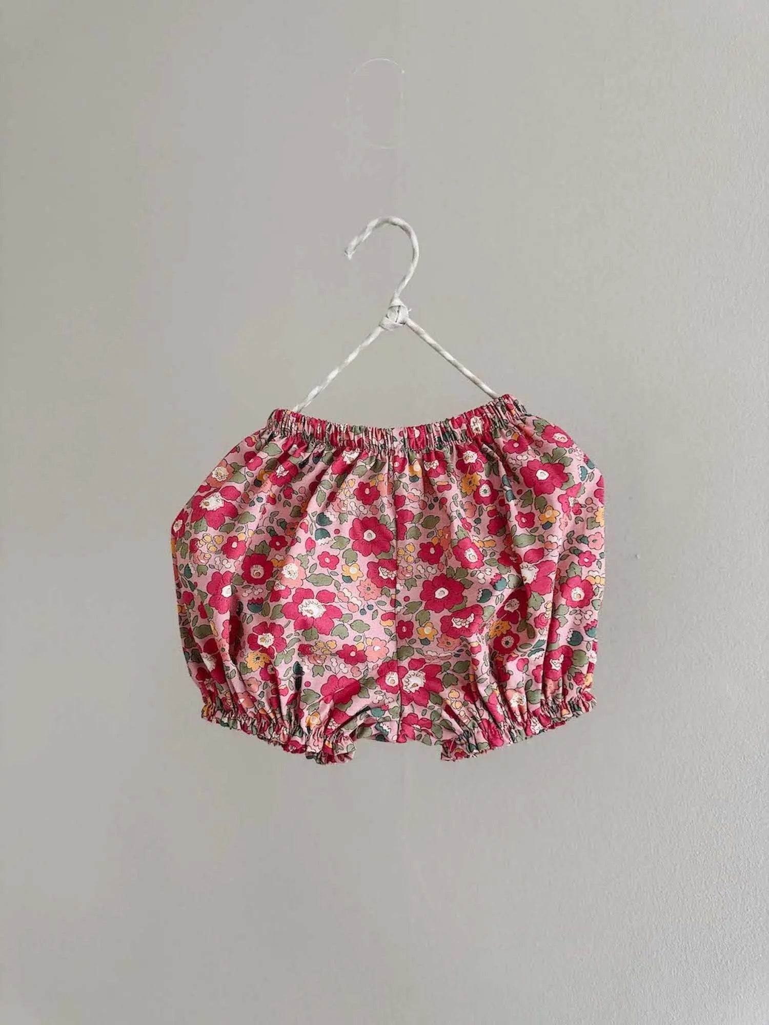 Lalaby Nelly bloomers for babies in berry betsy pink liberty organic cotton