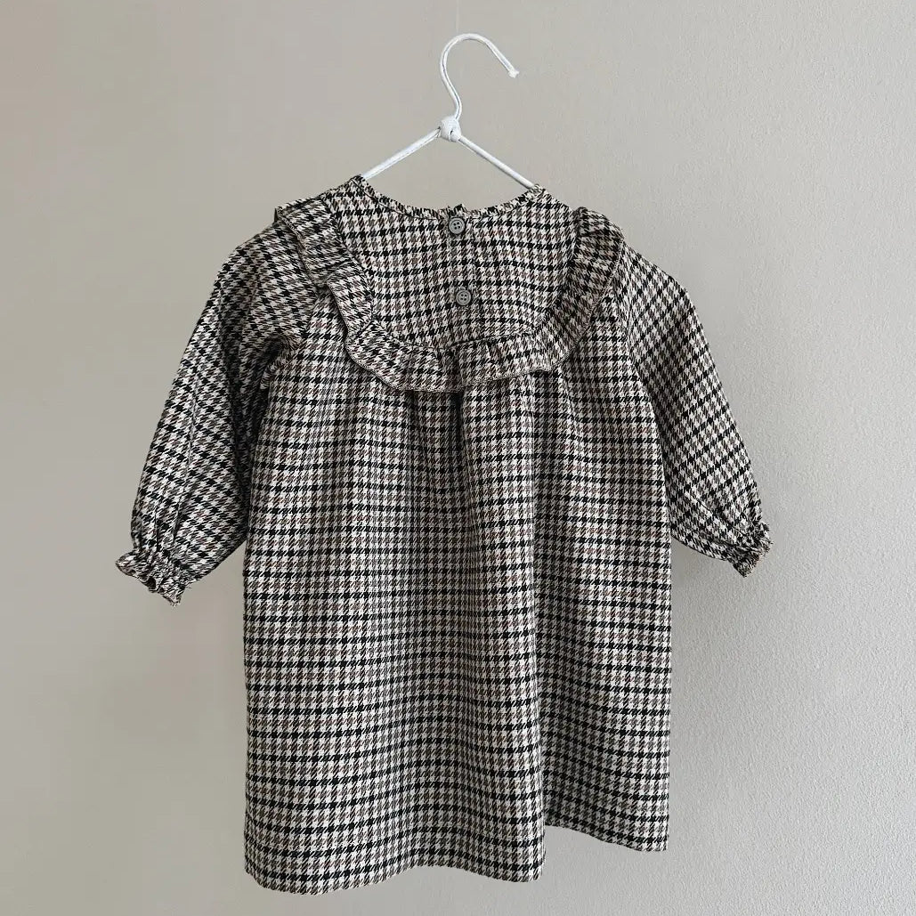 Lalaby Noey dress for babies in tweedy check organic cotton