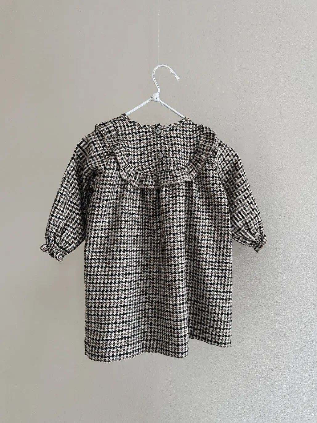 Lalaby Noey dress for babies in tweedy check organic cotton