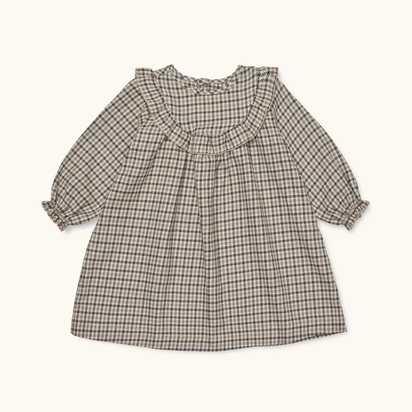 Lalaby Noey dress for babies in tweedy check organic cotton