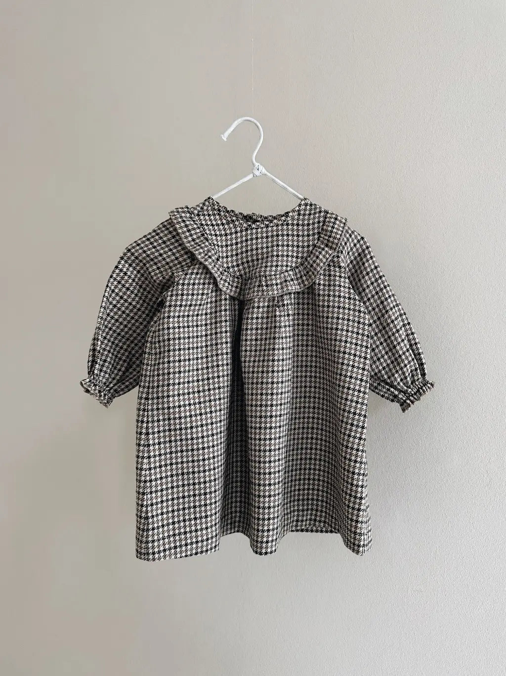 Lalaby Noey dress for babies in tweedy check organic cotton