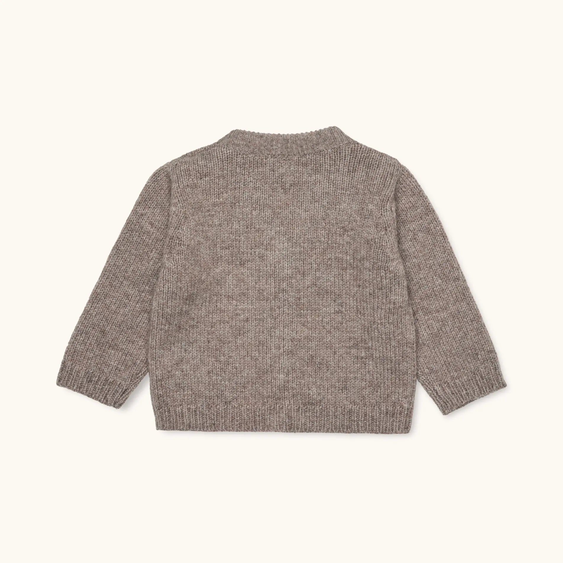 Lalaby Nomi cardigan for babies in a millet brown baby wool, yak and cashmere blend