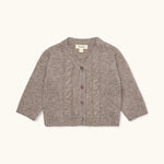 Lalaby Nomi cardigan for babies in a millet brown baby wool, yak and cashmere blend