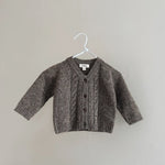 Lalaby Nomi cardigan for babies in a millet brown baby wool, yak and cashmere blend