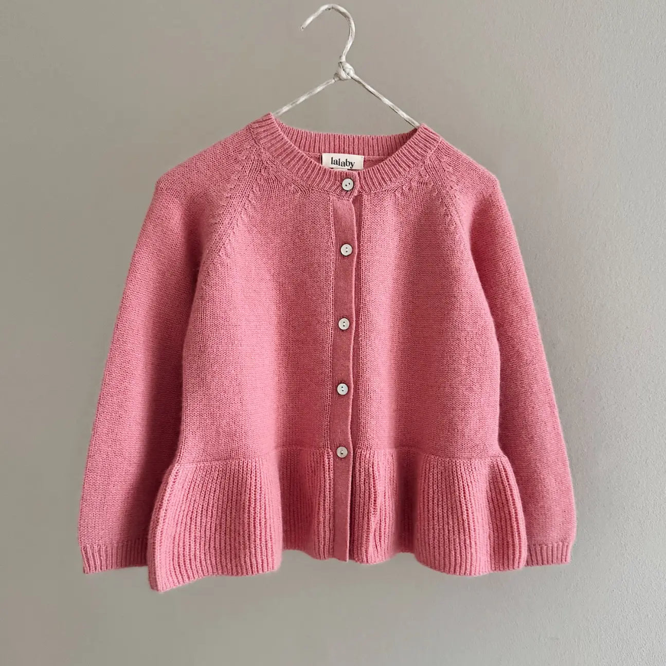 Lalaby Oda cardigan for kids in sorbet pink cashmere