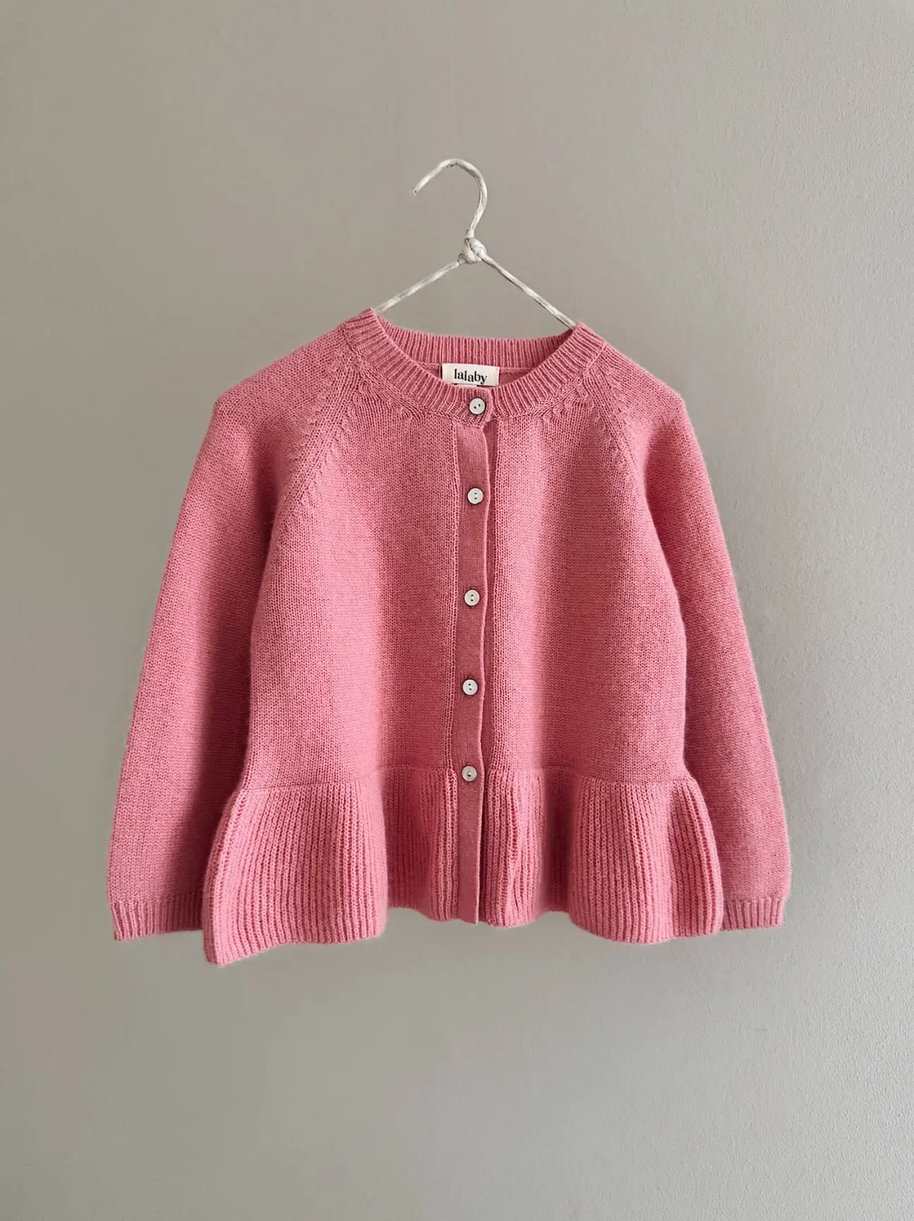 Lalaby Oda cardigan for kids in sorbet pink cashmere