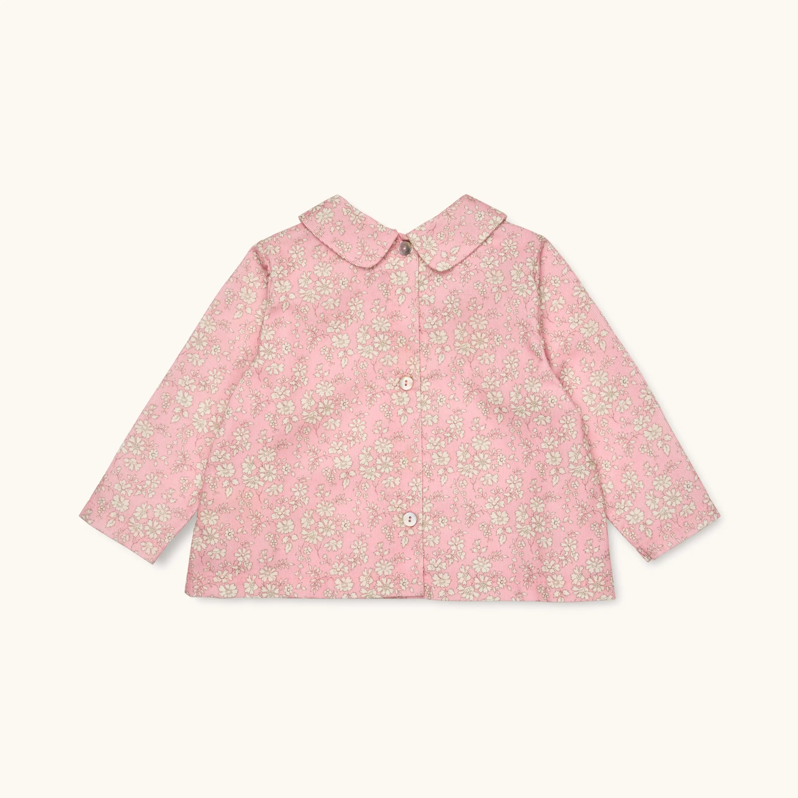 Lalaby Oya baby top in pink flower liberty cotton corduroy