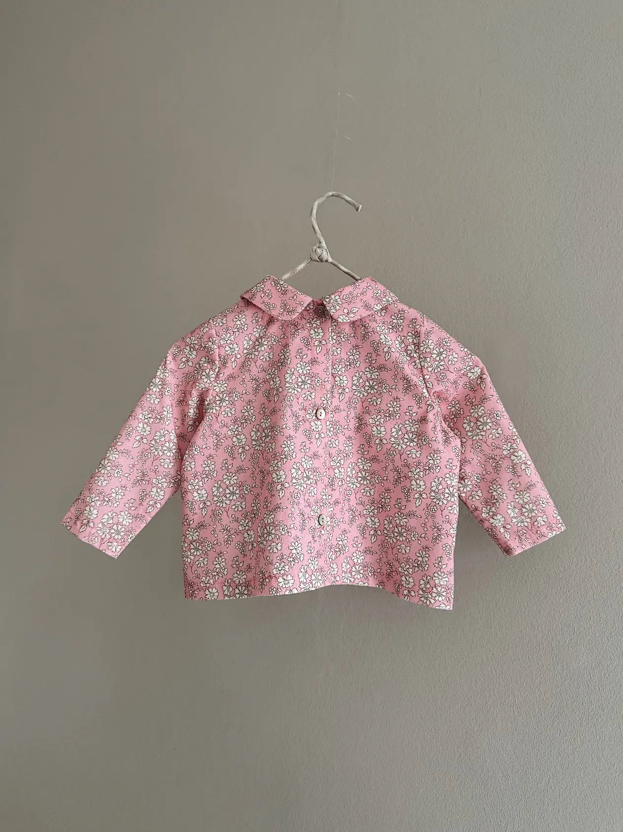 Lalaby Oya baby top in pink flower liberty cotton corduroy