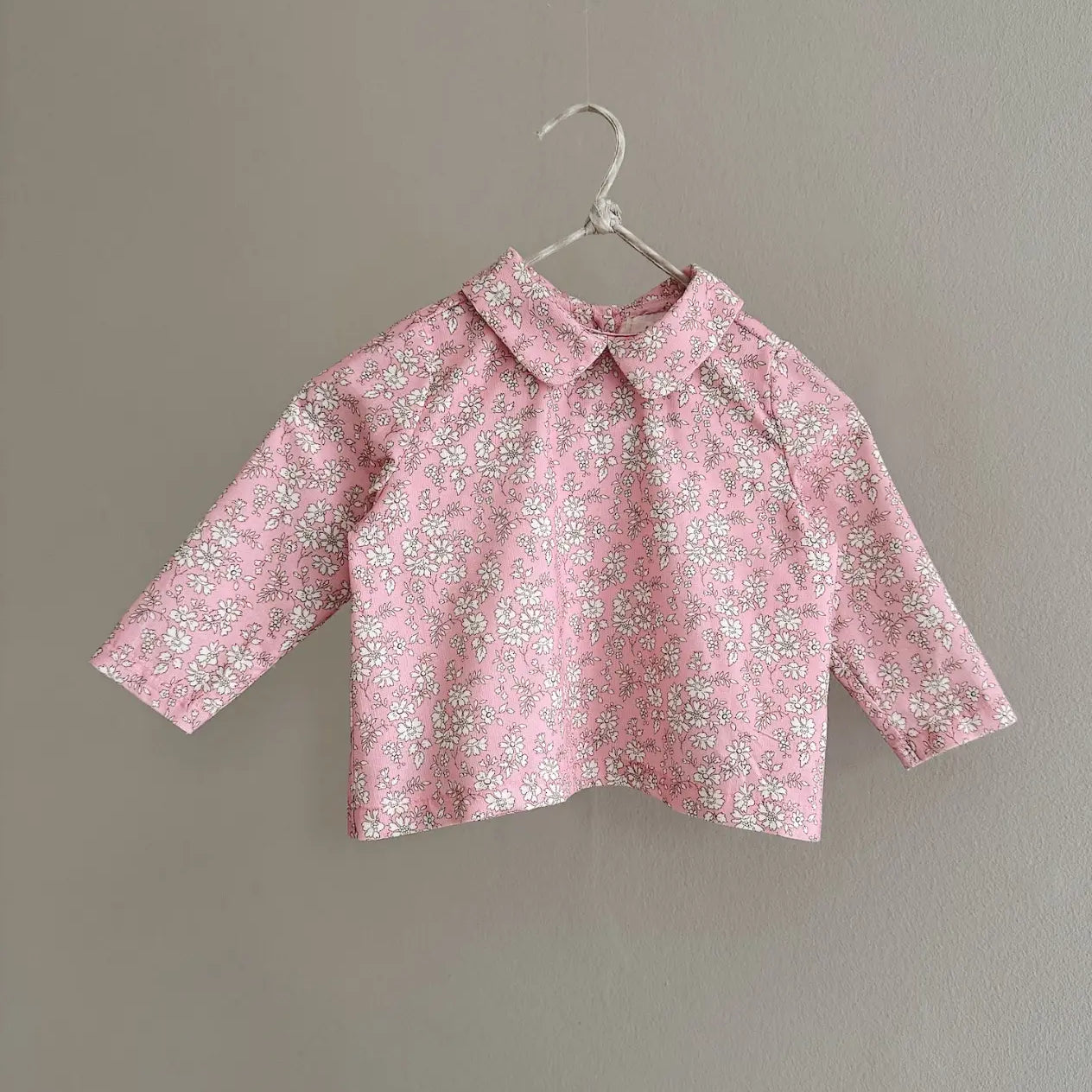 Lalaby Oya baby top in pink flower liberty cotton corduroy