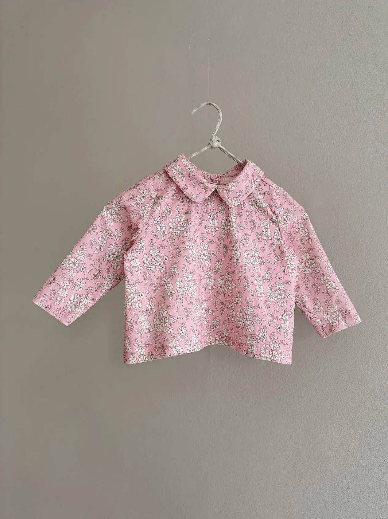 Lalaby Oya baby top in pink flower liberty cotton corduroy