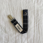 Lalaby pacifier clip for babies in blue check organic cotton