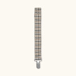 Lalaby pacifier clip for babies in tweedy check organic cotton, with a metal clip for attachment