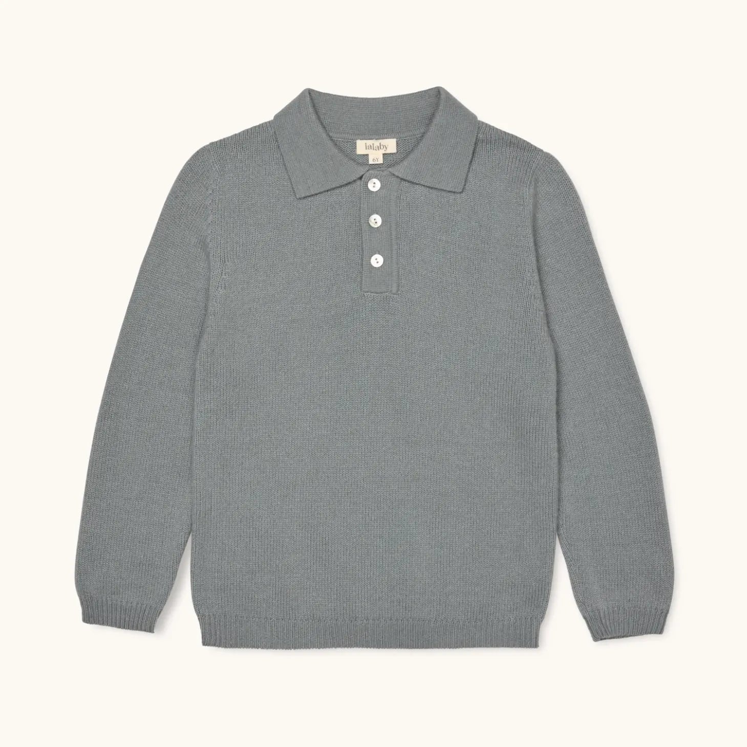 Lalaby knitted Pauli polo for kids in dove blue cashmere