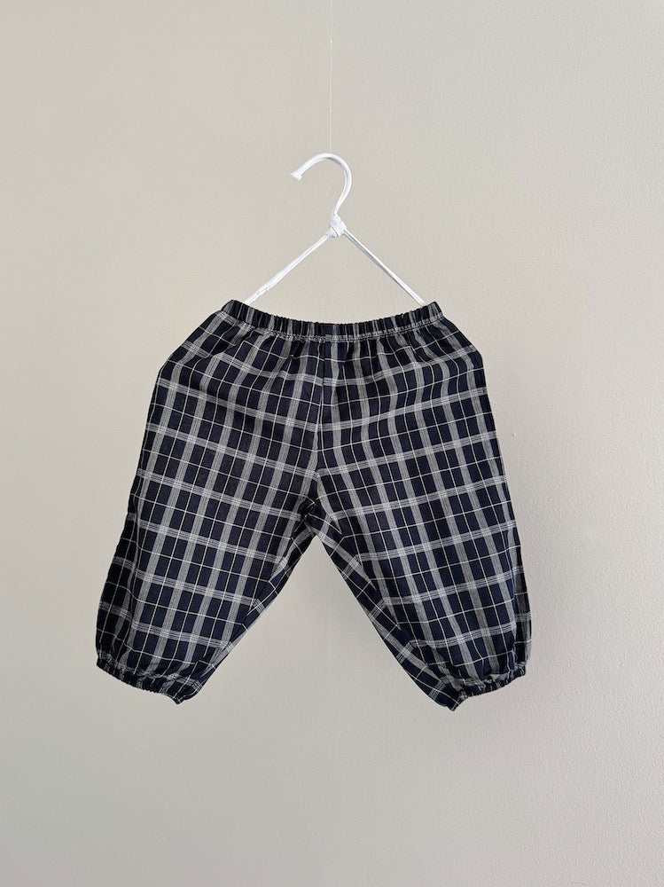 Lalaby Pixi baby trousers in blue check, made from organic cotton