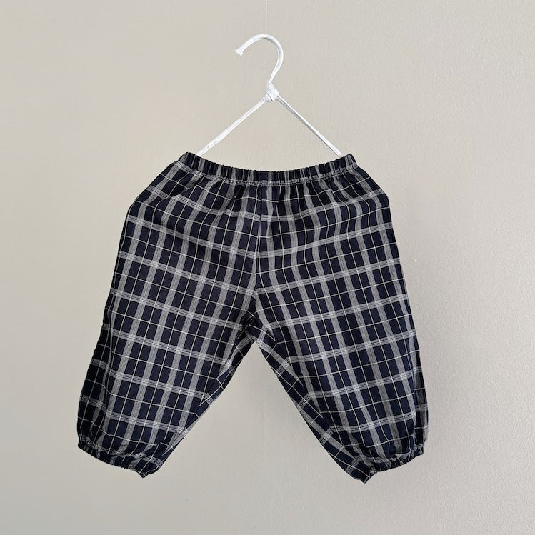 Lalaby Pixi baby trousers in blue check, made from organic cotton