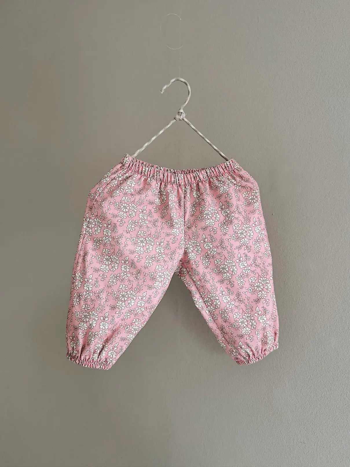 Lalaby Pixi pants for babies in pink flower liberty cotton corduroy