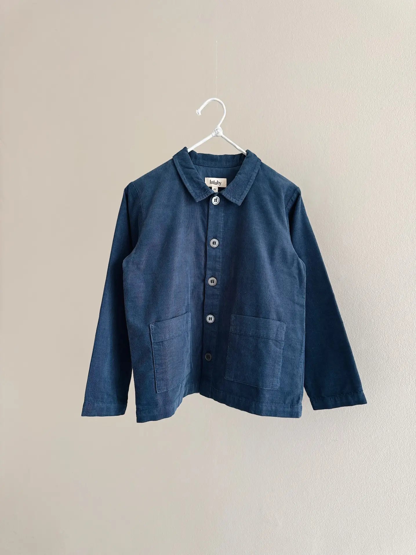 Lalaby Sam kids overshirt in whale blue cotton baby cord