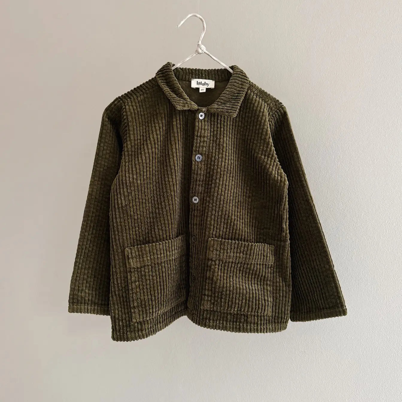 Lalaby Samson kids overshirt in forest green organic cotton mega cord