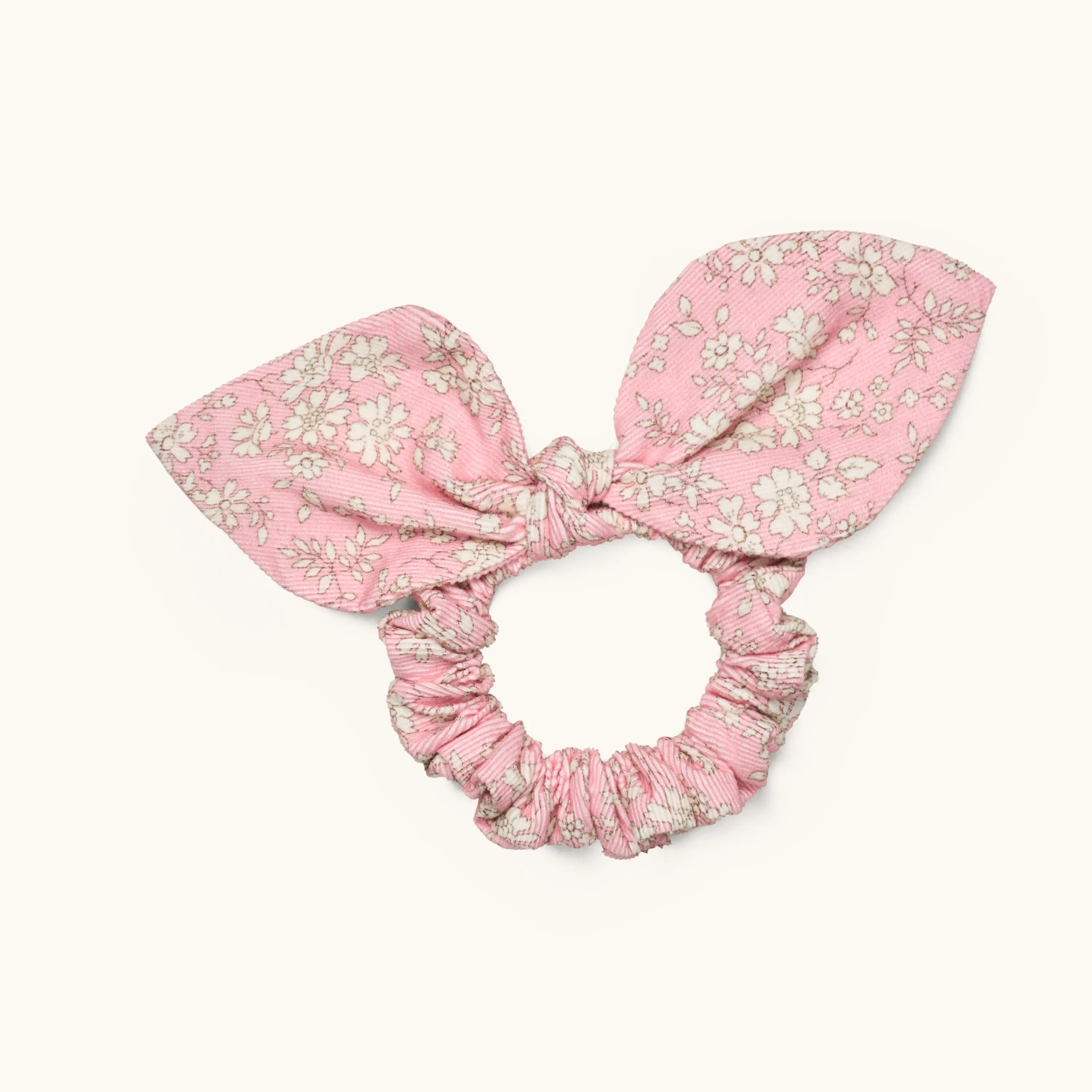 Lalaby Scrunchie bow for kids in pink flower corduroy liberty  