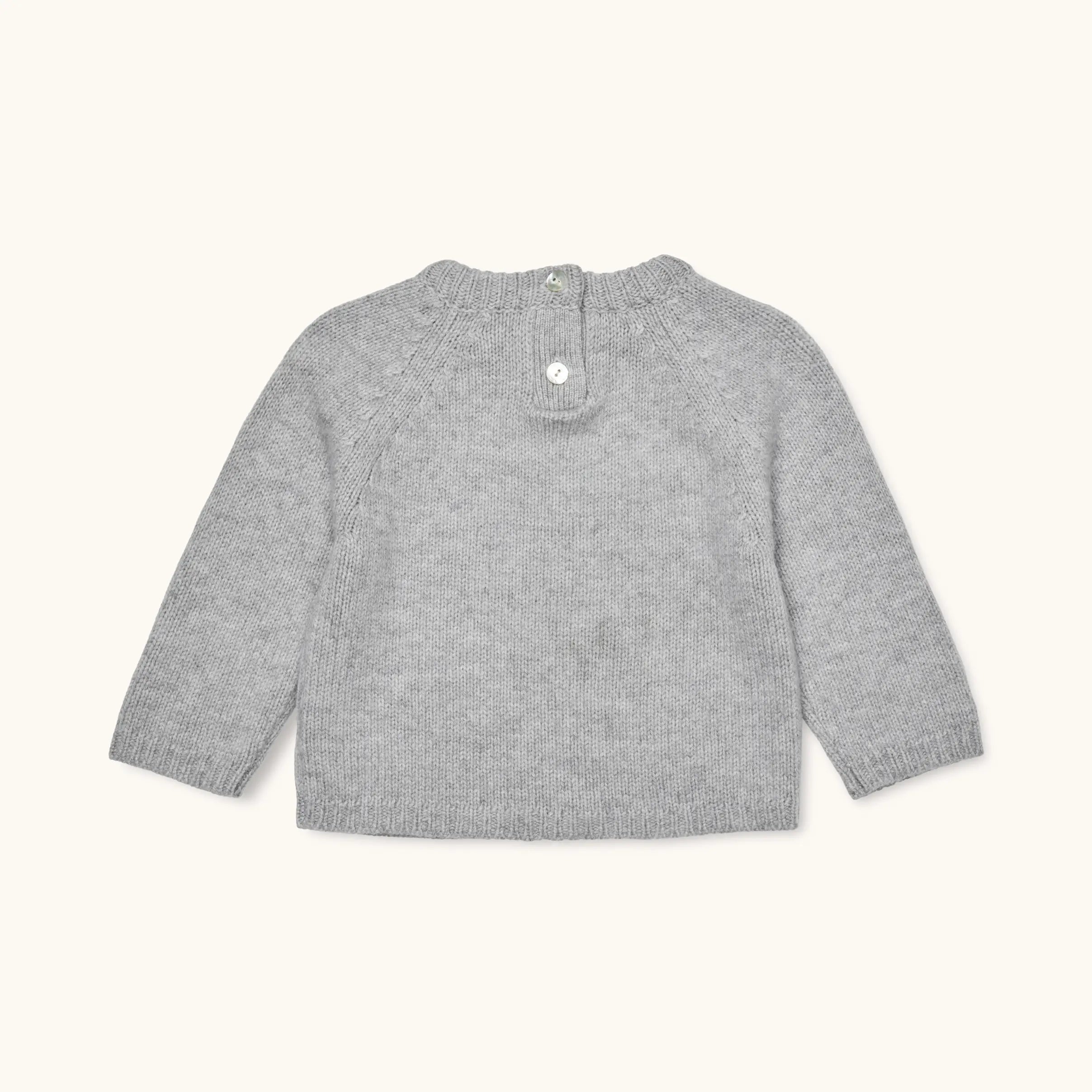 Lalaby Sister sweater for babies in a grey baby wool, yak and cashnere blend