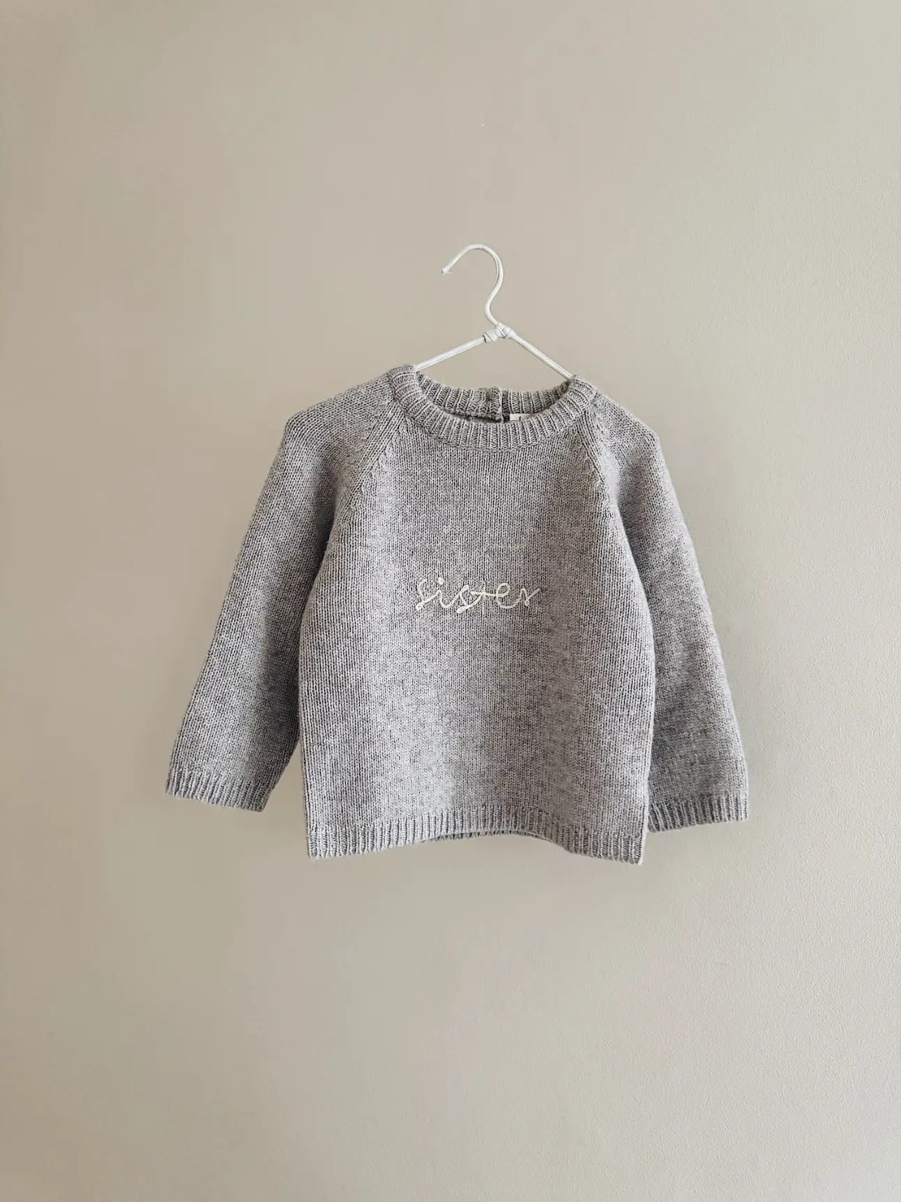 Lalaby Sister sweater for babies in a grey baby wool, yak and cashnere blend