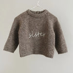 Lalaby Sister sweater for kids in a millet brown baby wool, yak and cashmere blend
