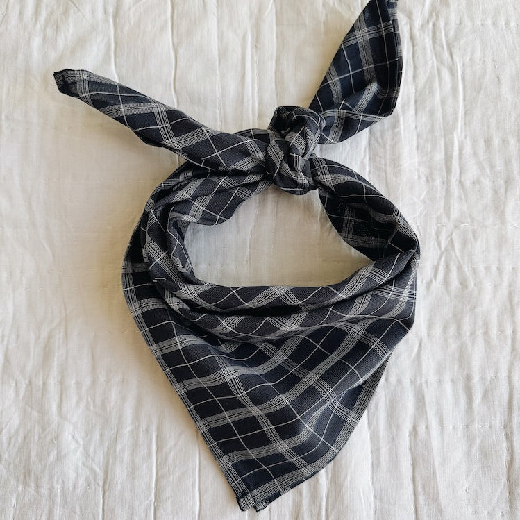 Lalaby Vera scarf in blue check organic cotton, for kids and adults