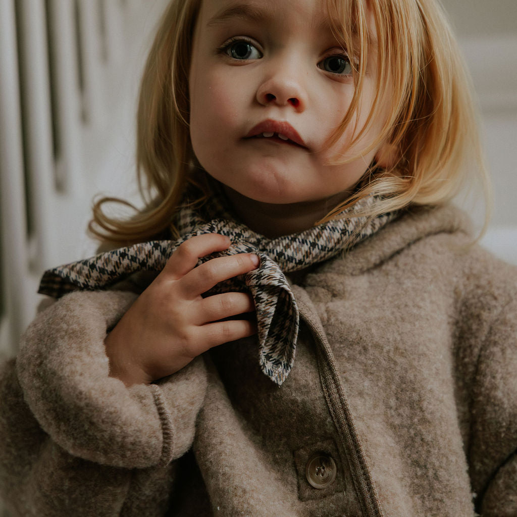 Lalaby Vera scarf for kids and adults in tweedy check organic cotton