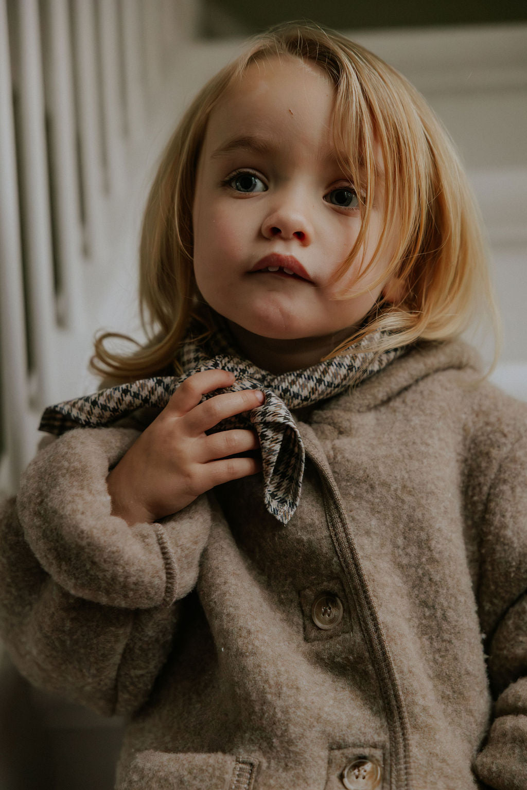 Lalaby Vera scarf for kids and adults in tweedy check organic cotton