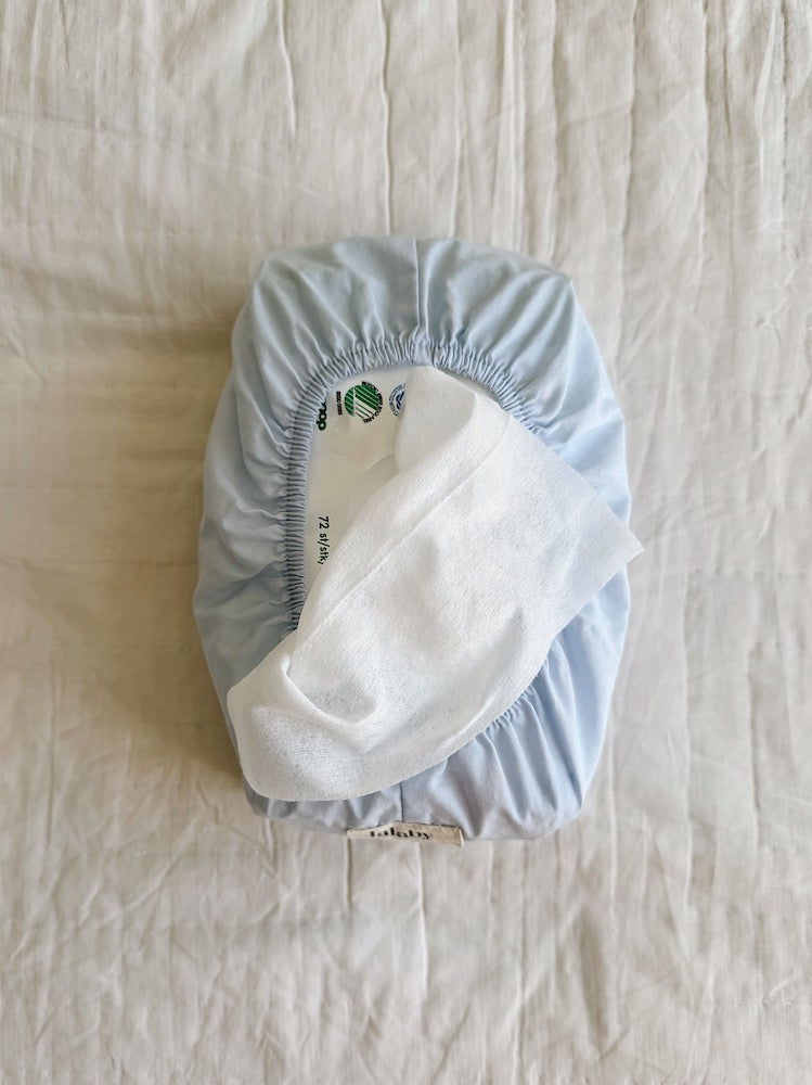 Lalaby wet wipe cover in a sky blue color, made from 100% organic cotton