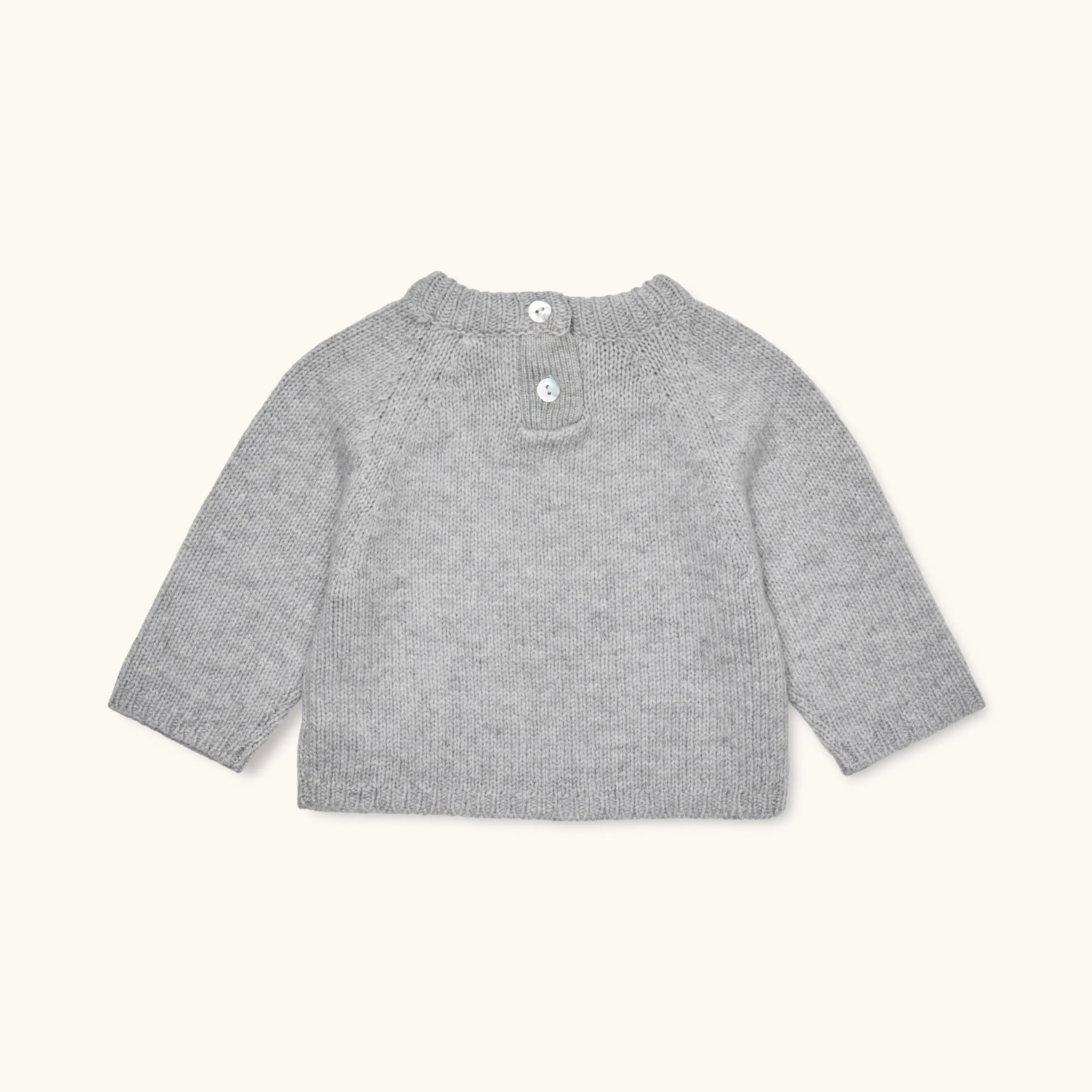 Lalaby Winnie jumper for babies in a grey baby wool, yak and cashnere blend