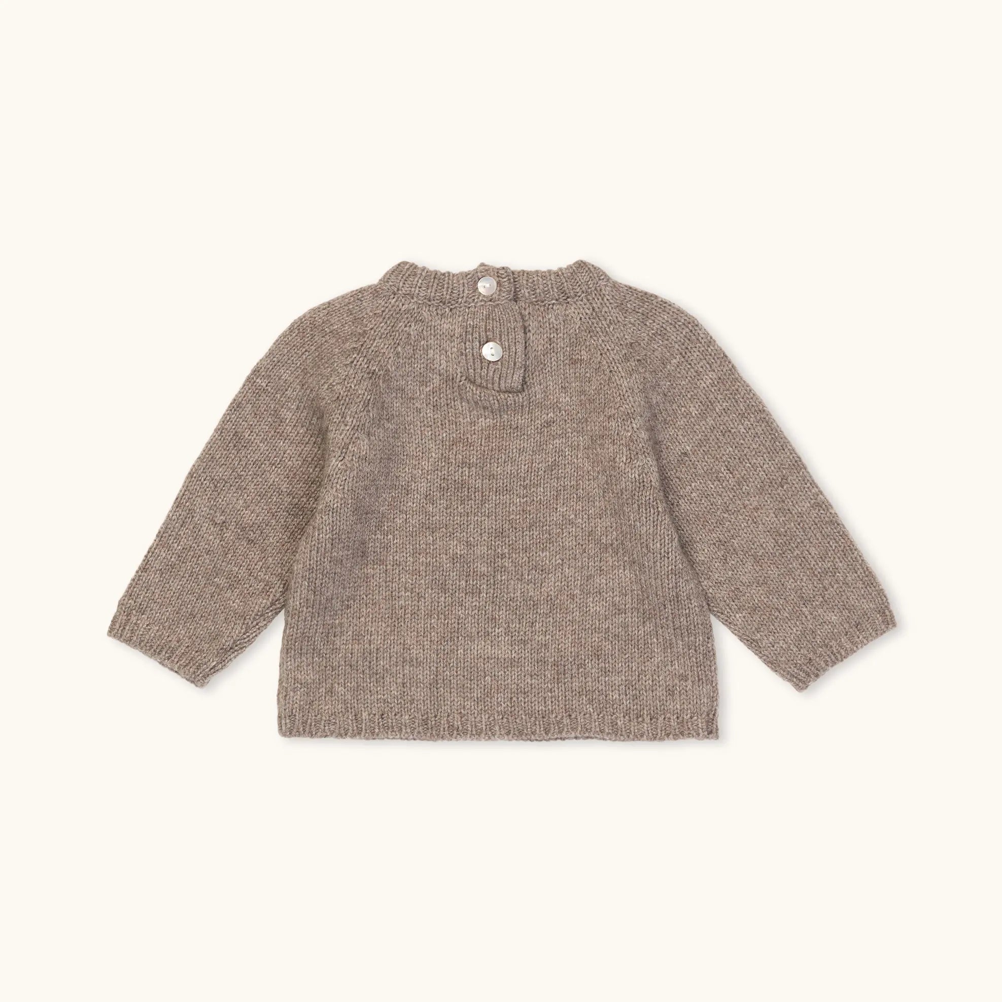 Lalaby Winnie jumper for babies in a millet brown baby wool, yak and cashmere blend 