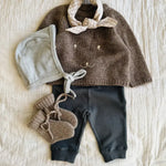 Lalaby baby outfit with Winnie jumper for babies in a millet brown baby wool, yak and cashmere blend 